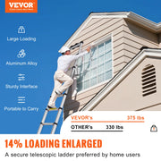 Vevor - Stepladder - Telescopic Ladder - Aluminum - One Button Retractable Extension - 375 LBS - 12.5 ft - Capacity - Non-Slip - Silver