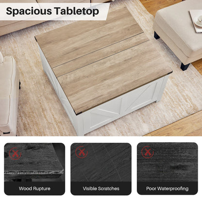 Salontafel – Koffietafel – Opbergtafel – Tafeltje – Houten Tafel – Hydraulisch Liftsysteem – Ingebouwde USB Poorten - 90 x 90 x 50 cm - Grijs