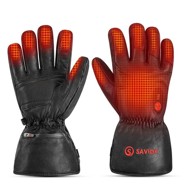 Heated Gloves - Electric Gloves - Rechargeable Heated Gloves - Waterproof Gloves - Leather Sheepskin - for Motorcycle, Hiking Gloves, Outdoor Sports, Winter - Large