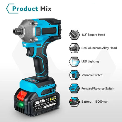 Slagmoersleutel - Slagschroevendraaier - Slagmoermachine - Elektrische - Brushless - 1000Nm - 20V - 1/2 Inch - Slagmoersleutelset - Borstelloos, Snoerloos - Inclusief 2x Accu