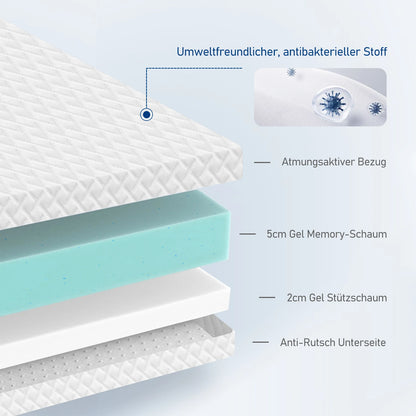 Topper – Matrasverbeteraar – Matrasbeschermer – Gelmatras – Traagschuim Topmatras – 7 cm Dik – 180x200 cm – Drukverlaging – Verkoelende Gellaag - QUORE