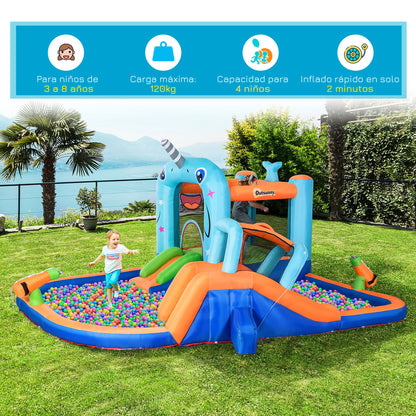 Bouncy Castle met Glijbaan voor Kinderen 3-8 Jaar - Multicolor - 420x370x230 cm - Met Pomp en Draagtas