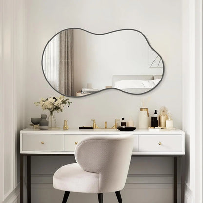 Asymmetrische Wandspiegel – Onregelmatige Spiegel – Decoratieve Spiegel – Badkamerspiegel – Woonkamer Spiegel – Zwart Metalen Frame – 116x66 cm – Vervormingsvrij Spiegelglas