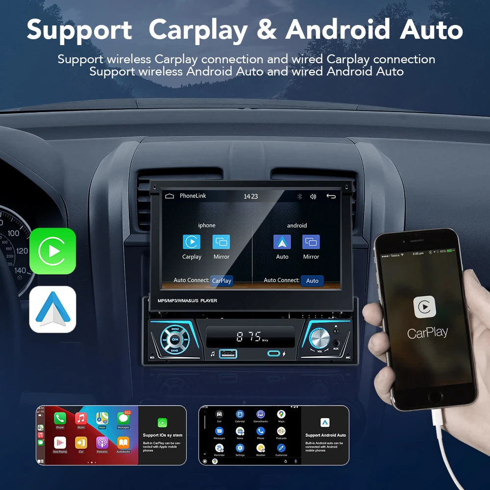 Auto Multimedia Speler - 2 Din -  7Inch - MP5 met camera2 - Carplay Scherm - Touchscreen - Navigatiesysteem Auto - Universeel - Multimedia Autoradio - QUORE