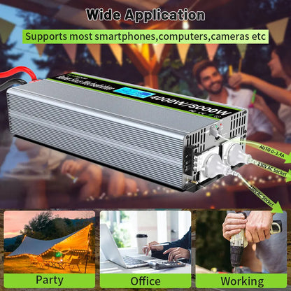 Omvormer – Spanningsomvormer – Inverter – Stroomomvormer – Converter – 4000W Continu Vermogen – Zuivere Sinusgolf Met Dual USB & Afstandsbediening - QUORE