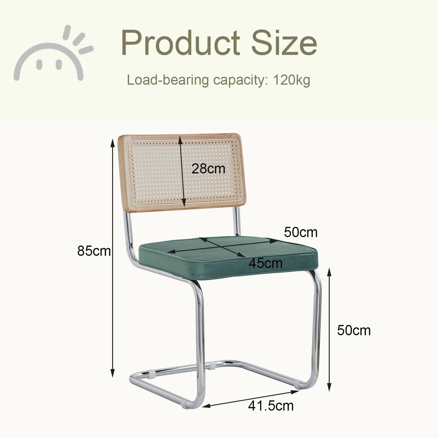 Eetkamerstoelen – Stoelen – Rattan Stoelen – Fluwelen Stoelen – Metalen Frame – Ademend Rattan – Draagvermogen 120 Kg - Groen