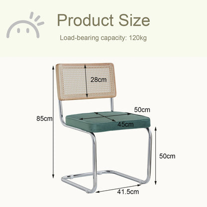 Eetkamerstoelen – Stoelen – Rattan Stoelen – Fluwelen Stoelen – Metalen Frame – Ademend Rattan – Draagvermogen 120 Kg - Groen