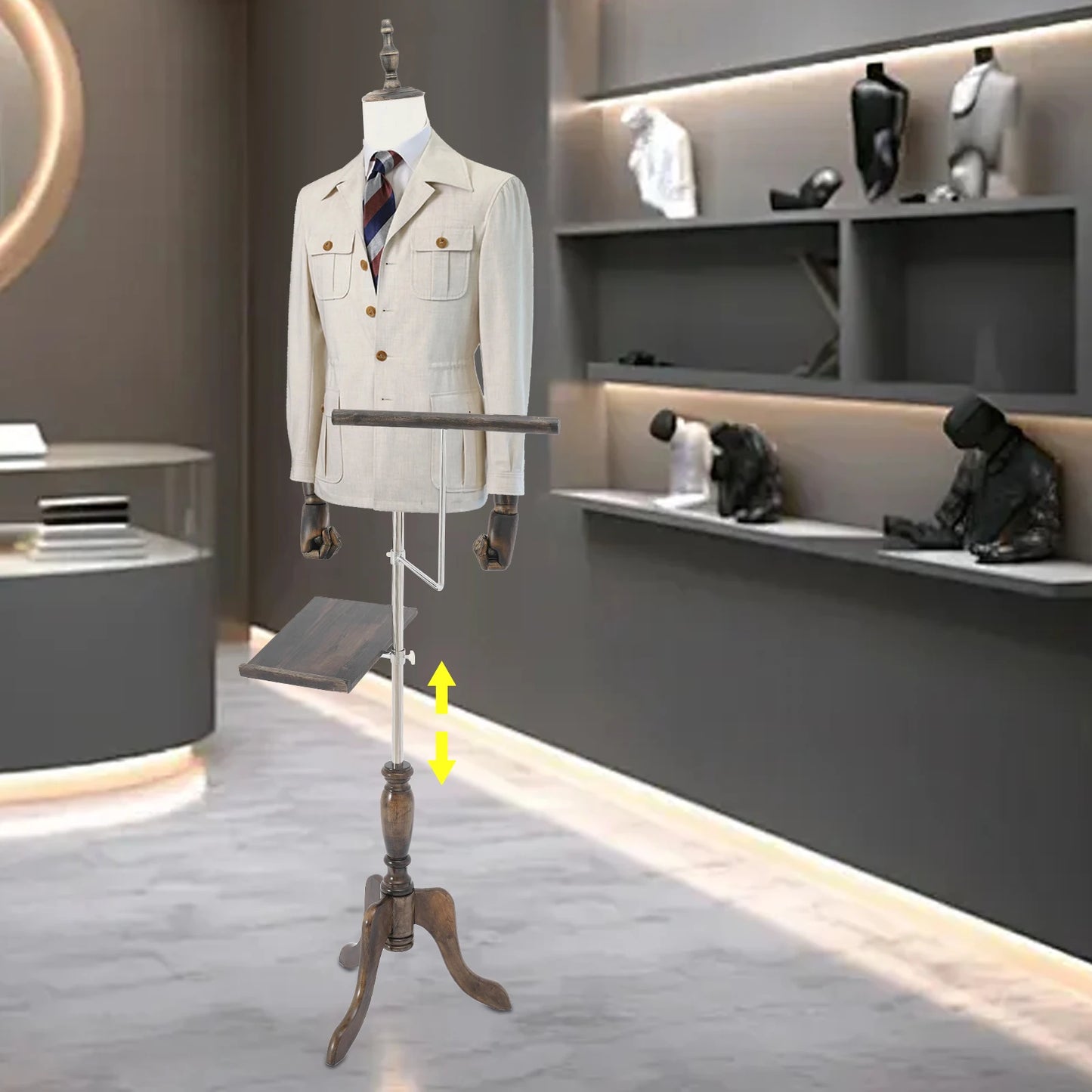 Mannenpaspop – Paspop Heren – Mannequin Halflichaam – Kledingdisplay – Modellenpop – Verstelbare Hoogte 150-180 cm – Hoofdloos Zwart - QUORE