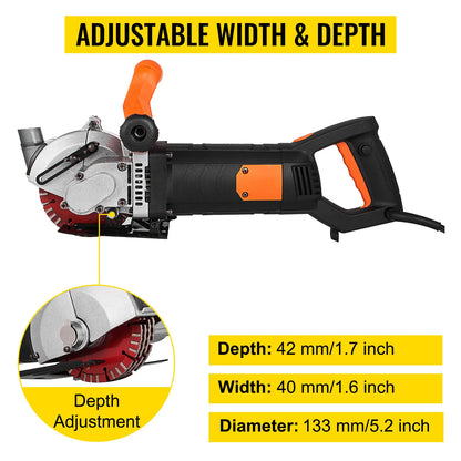 Muurfrees - Beton Cutter - 5000RPM - Power Tools Set - 4800W - met 133mm Cirkelzaagbladen - Stofafzuiging - Slijpschijven - Multi-purpose Use - Zwartoranje