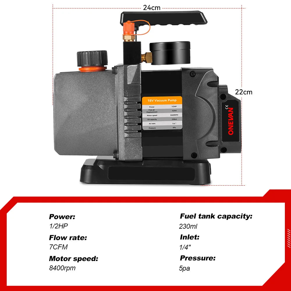 Vacuümpomp – Compressorpomp – Koelvacuümpomp – Airconditioningpomp – Benzinevacuümpomp – Brushless Motor – Compact & Draadloos – 7 CFM 5 Pa – Zonder Accu