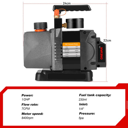 Vacuümpomp – Compressorpomp – Koelvacuümpomp – Airconditioningpomp – Benzinevacuümpomp – Brushless Motor – Compact & Draadloos – 7 CFM 5 Pa – Zonder Accu