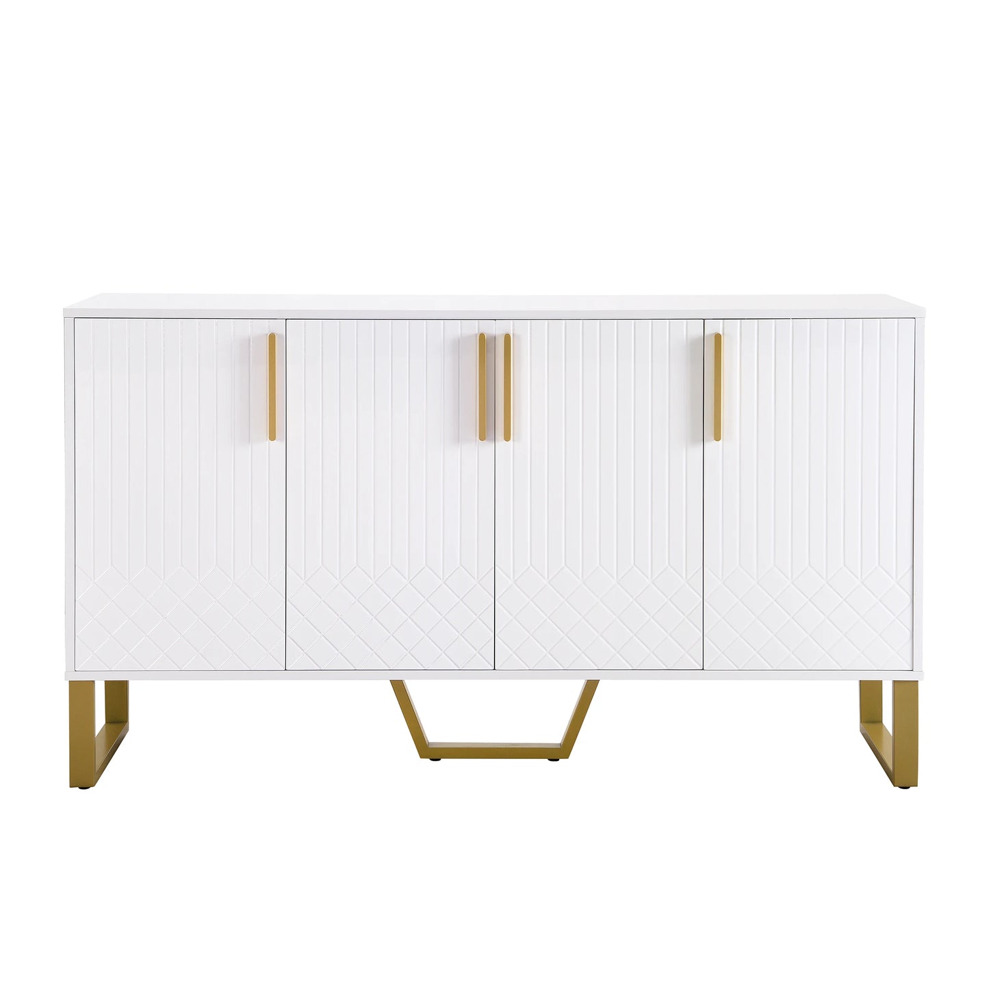 Woonkamerkast – Dressoir – Opbergkast – Sideboard – Ladekast – Hoogglans Wit – 4 Deuren Met Metalen Handgrepen – Afmetingen 140x80x40 cm