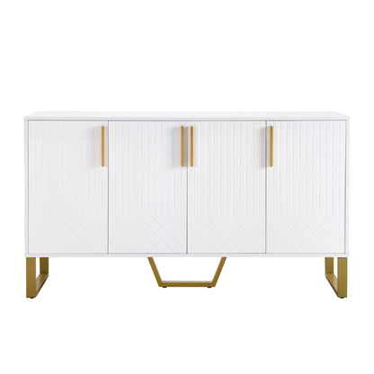 Woonkamerkast – Dressoir – Opbergkast – Sideboard – Ladekast – Hoogglans Wit – 4 Deuren Met Metalen Handgrepen – Afmetingen 140x80x40 cm