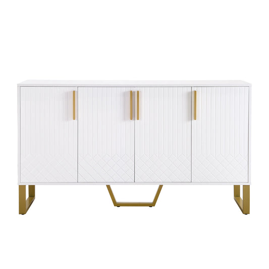 Woonkamerkast – Dressoir – Opbergkast – Sideboard – Ladekast – Hoogglans Wit – 4 Deuren Met Metalen Handgrepen – Afmetingen 140x80x40 cm