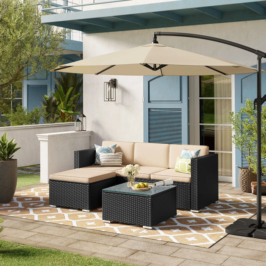 Loungeset – Buitenmeubel – Tuinset – Buitenbank – 3-Zitsbank Met Poef – Weerbestendig PE-Rattan – Afneembare Kussens - QUORE