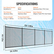 Fence - Pool Fence - Fencing Net - for Inground Pools - 4 x 12ft - Removable - Teslin PVC - Protects Children and Pets