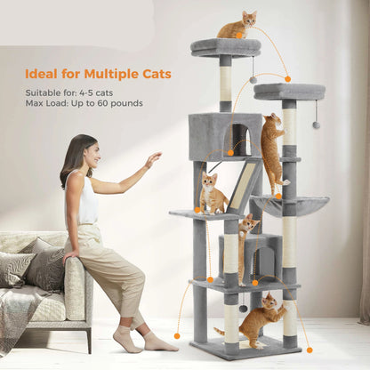 Kattenboom - voor Grote Binnenkatten – Krabpaal - Hoog Kattenmeubel - met Natuurlijke Sisal Krabpalen - Extra Grote Hangmat - 2 Kattenhuisjes - Meerdere Verdiepingen – Arbre a Chat - 180cm - Groen