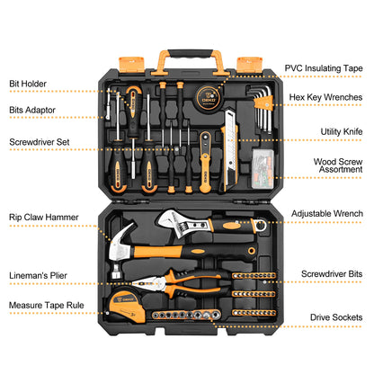 Deko - Gereedschapskoffer - Basisgereedschapset - 100-delig - Gereedschap - Gereedschapsset - Gemengde gereedschapsset - Voor auto Home Depot en kist - DIY algemene huishoudelijke handgereedschapsset - Geel