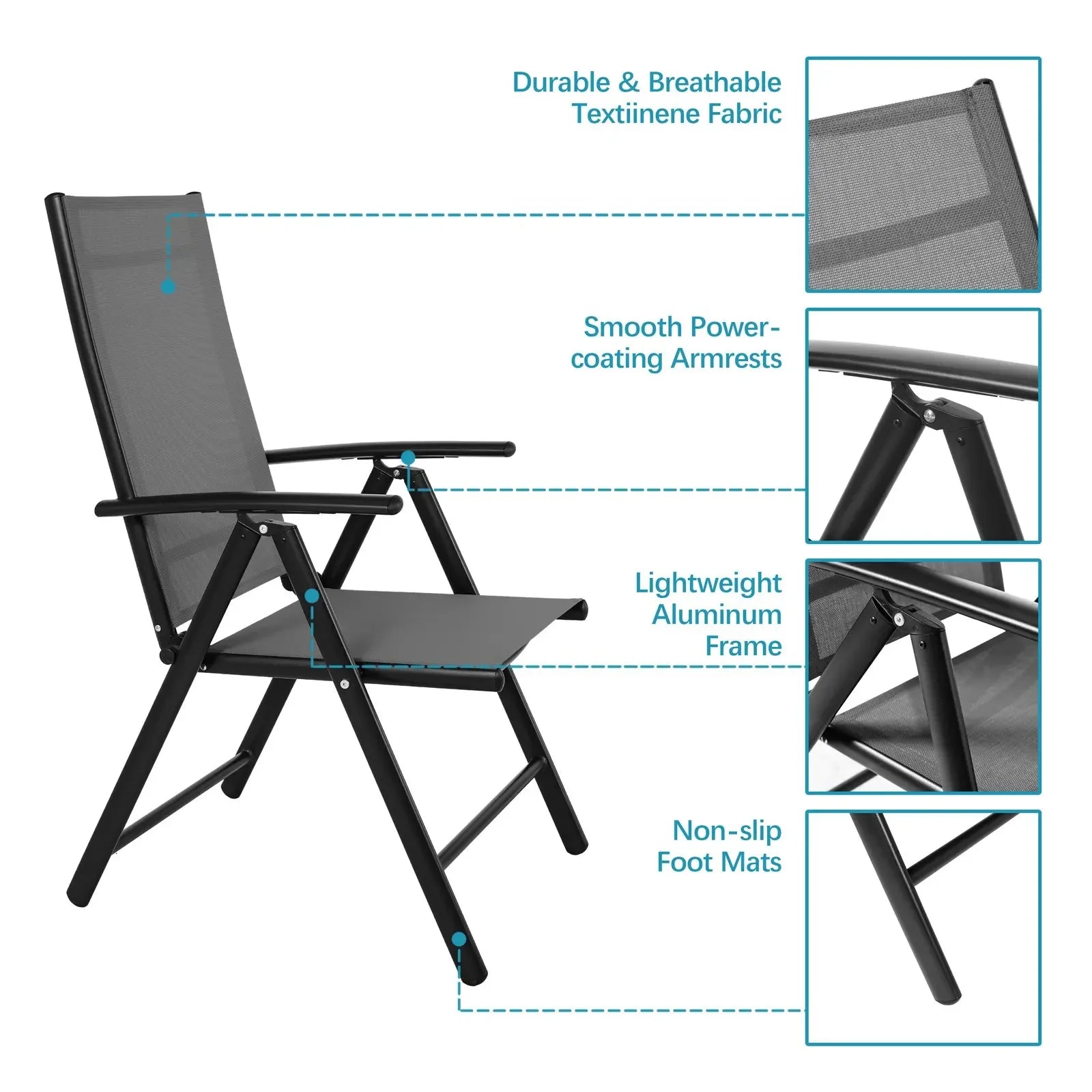 Balkonset – Tuinset – Balkonmeubel – Buitenmeubel – Aluminium – 7-Voudig Verstelbare Rugleuning – Inklapbare Stoelen - QUORE