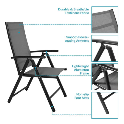 Balkonset – Tuinset – Balkonmeubel – Buitenmeubel – Aluminium – 7-Voudig Verstelbare Rugleuning – Inklapbare Stoelen - QUORE