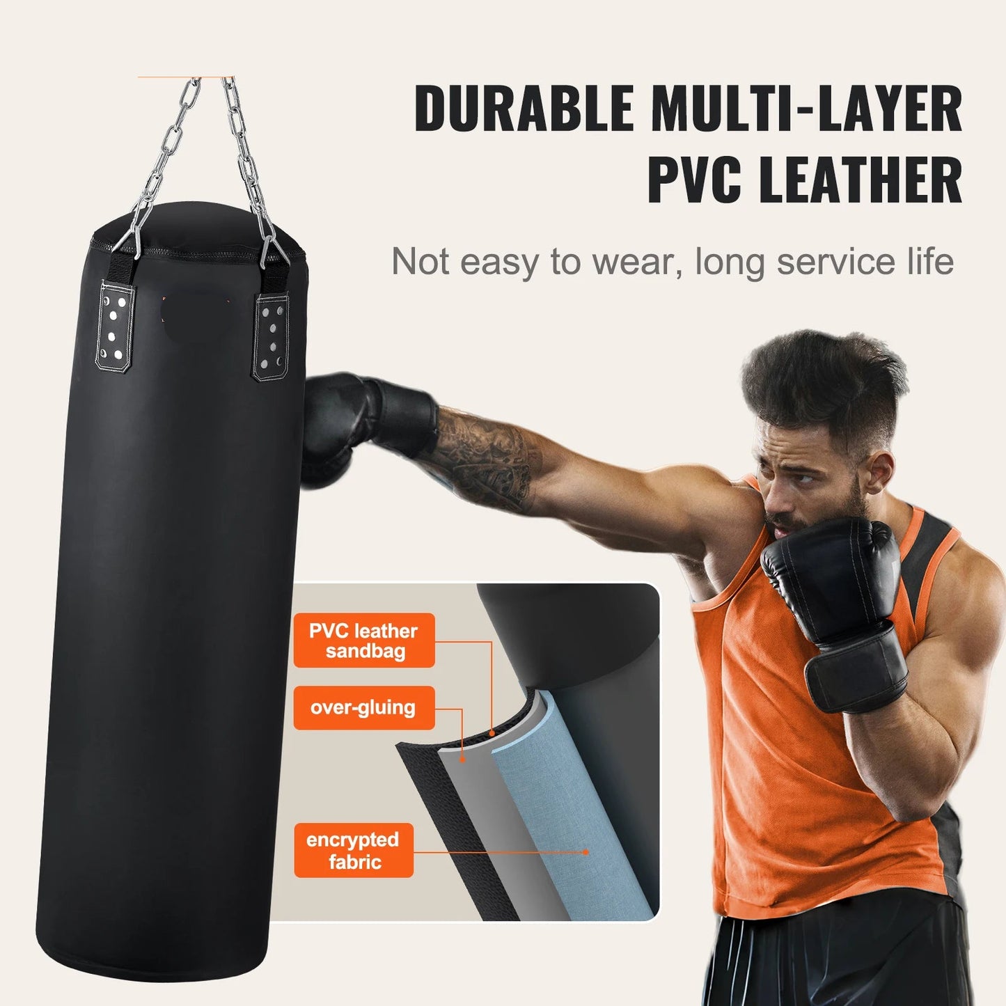 Bokszak - Hangende Bokszak voor Volwassen - Bokspaal - Opknoping - met Boksaccessoires - Duurzaam -  voor Training - MMA - Muay Thai - Fitness Beginners - Niet Ingevuld - 36 x 36 x 12 cm - Zwart