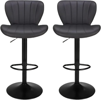 Barstoelen – Barkrukken – Keukenstoelen – Hoge Stoelen – Barstoelen Set 2 Stuks – Verstelbare Zithoogte – 360° Draaibaar – PU Leer – Roestvrij Stalen Frame - Grijs