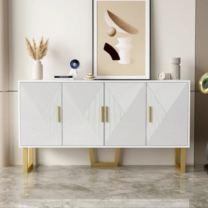 Dressoirkast – Dressoir – Opbergkast – Kast – Witte Kast – Hoogglans Deuren – Matte Gouden Pooten