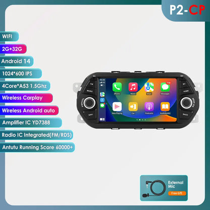 7" Android Autoradio – Multimedia Speler – Touchscreen Radio – 2DIN Navigatie – Fiat Tipo Egea 2015-2017 – Android 13 Besturingssysteem – GPS & CarPlay Met 4G Connectiviteit - QUORE