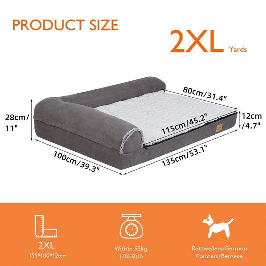 Hondenbed -  Orthopedisch Hondenbed - L-vormig Design - Wasbare Hoes - Duurzaam en Stijlvol - Stevig Schuimkussen - Dubbel Extra Groot - Comfortabel en Duurzaam