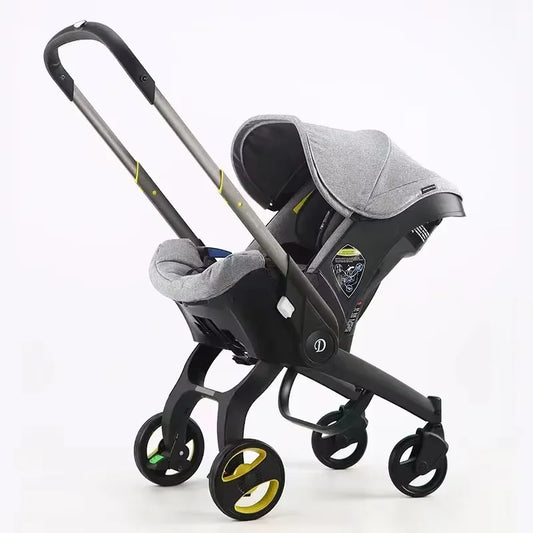 Kinderwagen - 3-in-1 – Lichtgewicht - Opvouwbaar & Verstelbaar – Hoog Landschap Babywagen – Reisbuggy met Zonnescherm - Grijs