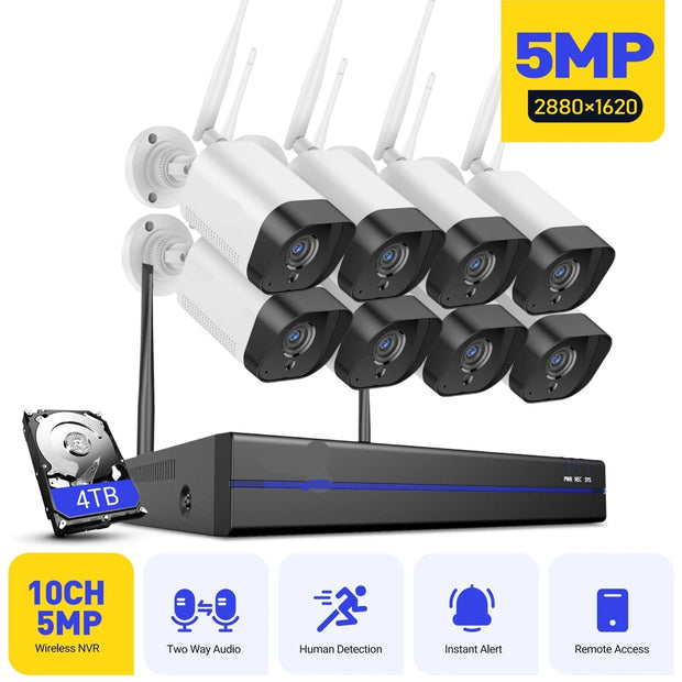 Beveiligingscamera - Draadloze Camera - Camerabewaking - Buiten Camera met Nachtzicht - 5MP Camera's - 8-Kanaals NVR - IP66 Weerbestendig