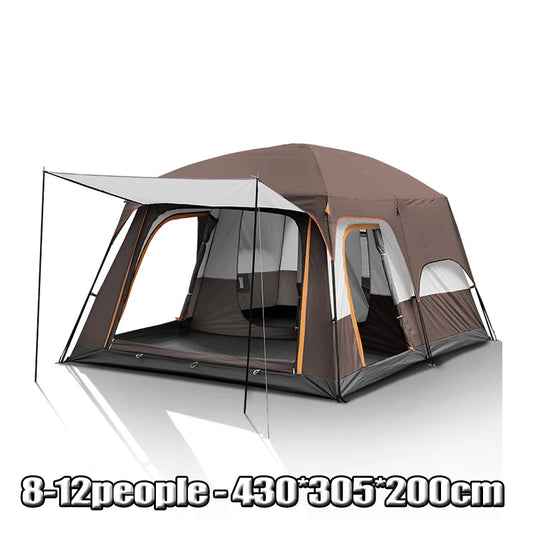 Familietent – Campingtent – Grote Tent – Kampeertent – Ruim – Waterdicht – Aluminium Frame - 430x305x200cm - Bruin