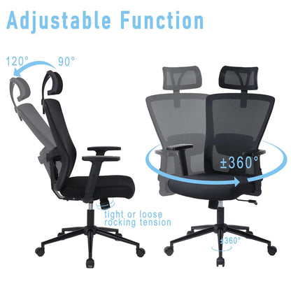 Bureaustoel – Ergonomische Stoel – Office Chair – Draaistoel – Bureau Stoel – Verstelbare Hoofdsteun – Verstelbare Armleuningen – Ademend Mesh – Hoogte Verstelbaar
