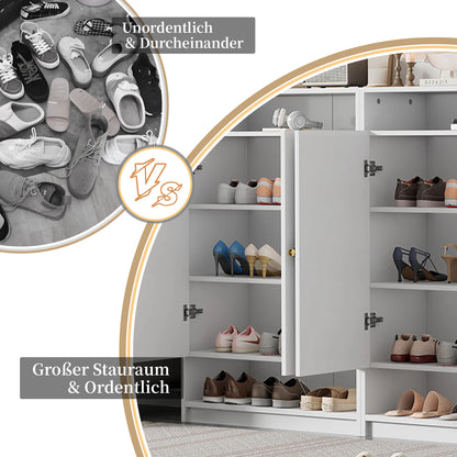 Schoenenkast – Schoenopberger – Schoenenschrank – Schoenenkastje – Schoenenmeubel – Grote Capaciteit – Verstelbare Legplanken – Wit Spaanplaat – Gouden Handgrepen