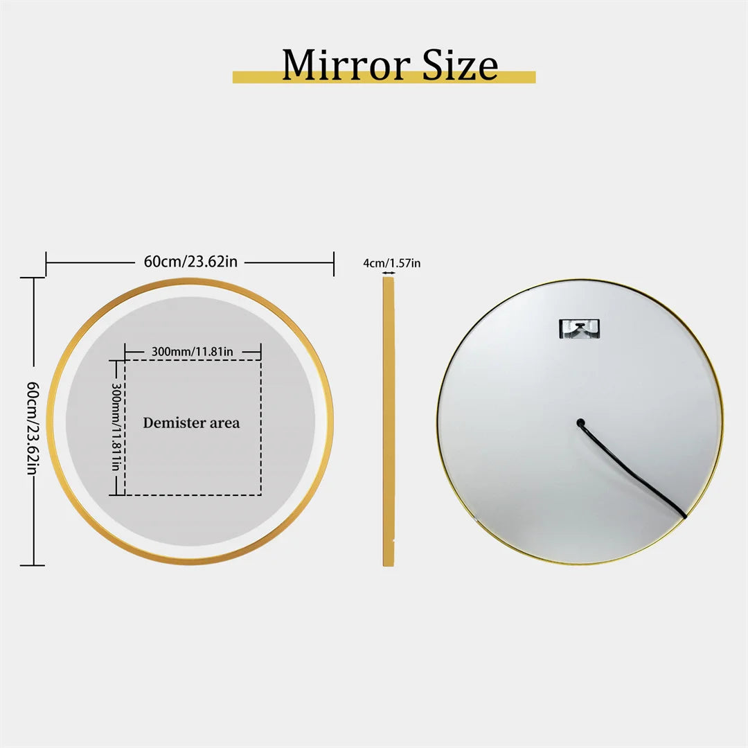 Ronde Badkamerspiegel – Spiegel Met Verlichting – Wandspiegel – Make-Up Spiegel – Led Spiegel – 60 CM – Gouden Aluminium Frame – 3-Kleurige Dimbare LED & Anti-Condensfunctie