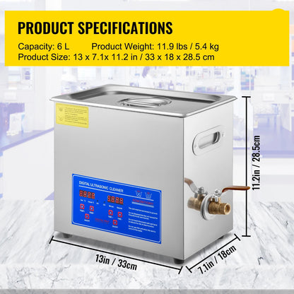 Ultrasoon Reiniger - Reinigingsapparaat voor Sieraden en Brillen - 6L - Ultrasone - Ultrasonic Cleaner - Professionele Draagbare Wasmachine - voor Sieraden, Gereedschap en Huishoudelijk Gebruik
