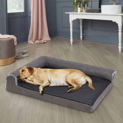 Hondenbed - Hondenbank - Bolster Hondensofa -Slaapbank - Pet Bed - Orthopedische - L-Vorm - Met Afneembare Wasbare Hoes - 100% Katoen - 2XL - 135 x 100 x 28 cm - Grijs - QUORE