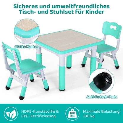 indertafel Met Stoeltjes – Verstelbare Kindertafel Set Met 2 Stoelen – Ergonomisch Ontwerp – Speeltafel Voor Kinderen Van 3 tot 8 Jaar – In Hoogte Verstelbaar – Ideaal Voor Speelkamer - Kinderkamer of Klaslokaal – Turquoise