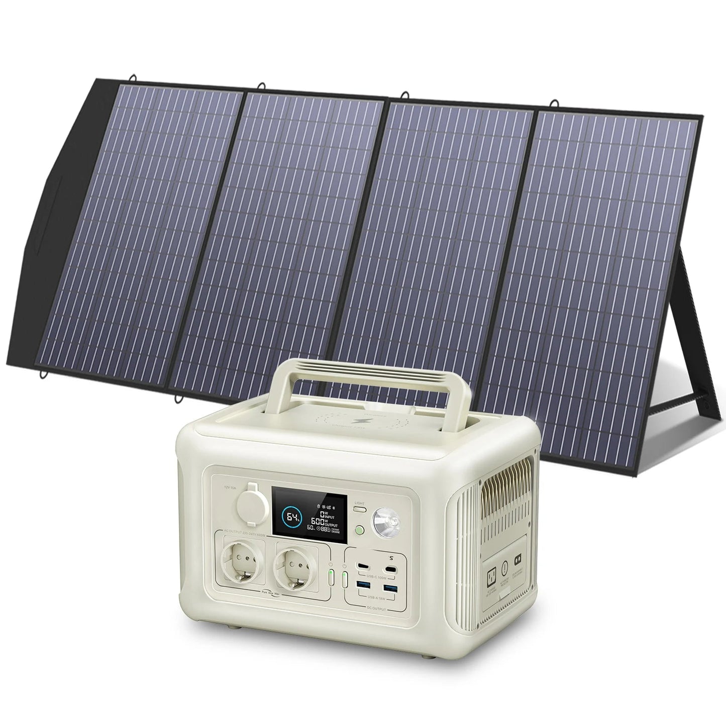 Draagbare Powerstation - Powerbank - Stroomgenerator - Generator - 600W Vermogen – met 200W Zonnepaneel - Generatoren - LiFePO4 Batterij – UPS & MPPT Technologie – Geschikt voor Outdoor & Noodstroomvoorziening