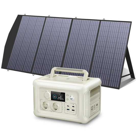 Draagbare Powerstation - Powerbank - Stroomgenerator - Generator - 600W Vermogen – met 200W Zonnepaneel - Generatoren - LiFePO4 Batterij – UPS & MPPT Technologie – Geschikt voor Outdoor & Noodstroomvoorziening