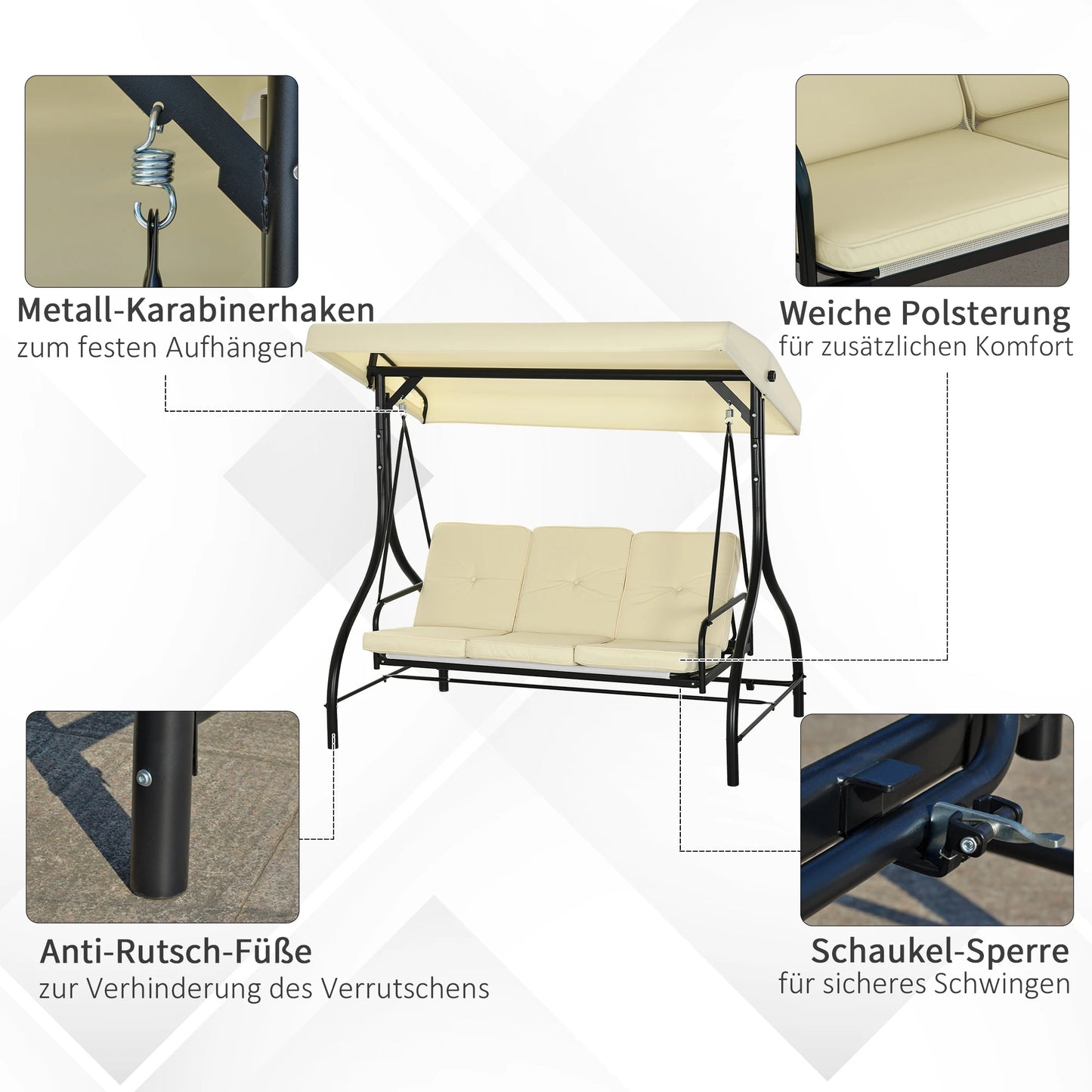 2-In-1 Tuin Schommel – 3-Zits Schommelbank – Loungestoel – Dagbed – Verstelbare Canopy – Robuust Stalen Frame – Weerbestendig Polyester