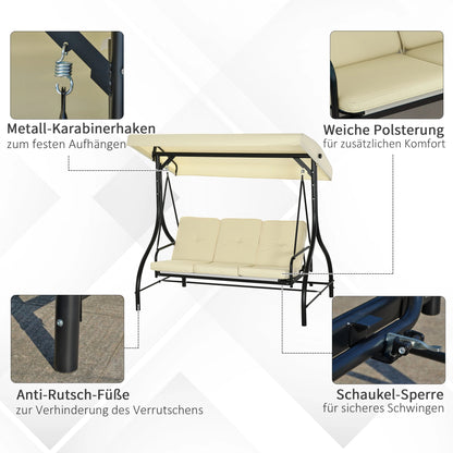 2-In-1 Tuin Schommel – 3-Zits Schommelbank – Loungestoel – Dagbed – Verstelbare Canopy – Robuust Stalen Frame – Weerbestendig Polyester