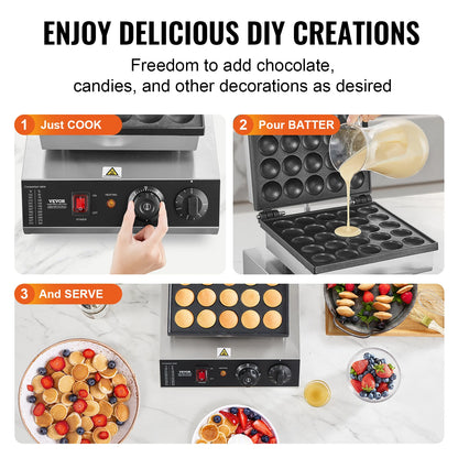 Mini-Pannenkoekenmaker – Mini-Wafelijzer – Dorayaki Maker – Kleine Pannenkoekenmachine – 25 Bakvormpjes – 500W Vermogen – Temperatuurinstelbaar