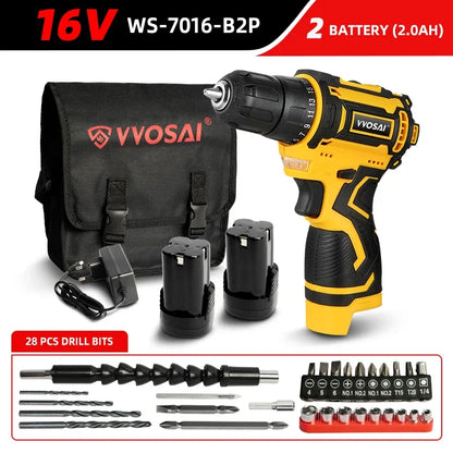 VVOSAI 16V MAX Brushless Cordless Drill 32N.m Electric Screwdriver 25+1 Torque Settings 2-Speeds MT-Series Power Tools - QUORE