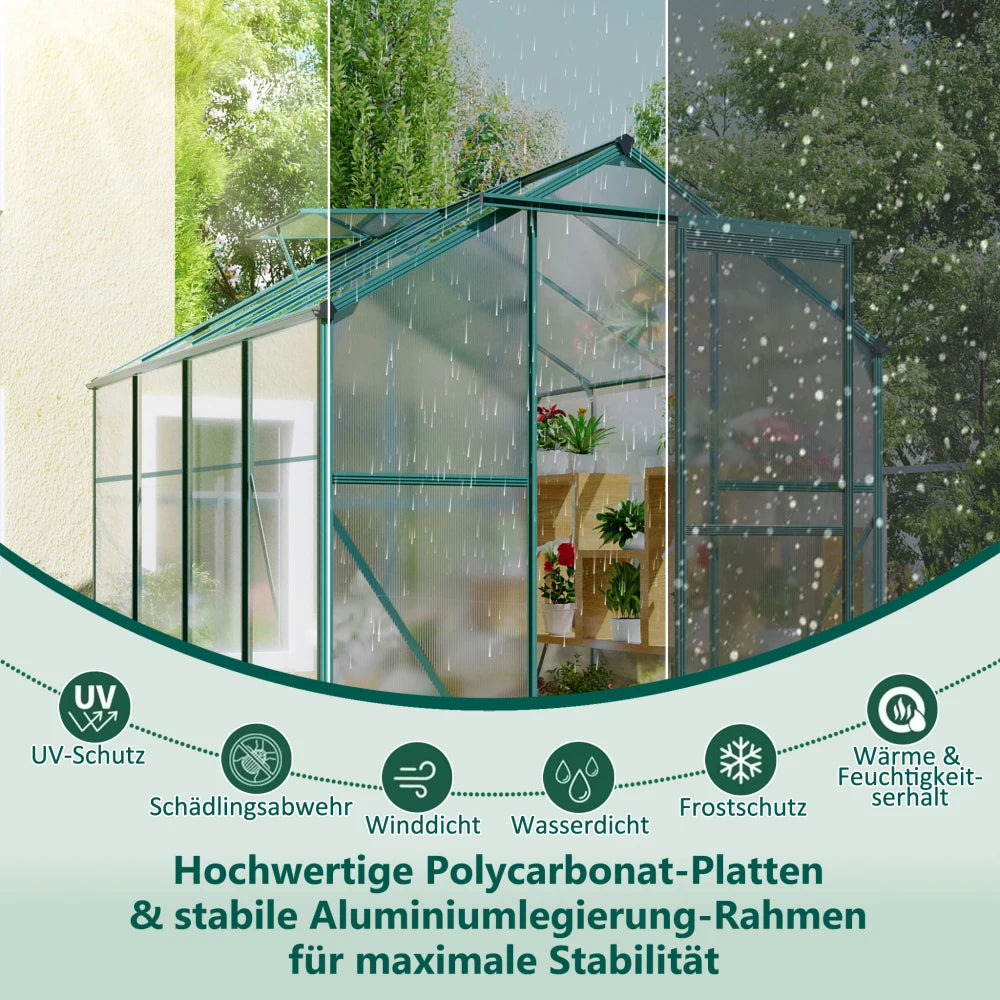 Kweektent – Kweekkast – Tuinkas – Groeikas – Plantenkas – Aluminium Kas met Gegalvaniseerde Fundering – 4,75 m² – 190x253 cm – Dakramen en Schuifdeur - QUORE
