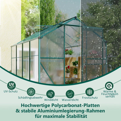 Kweektent – Kweekkast – Tuinkas – Groeikas – Plantenkas – Aluminium Kas met Gegalvaniseerde Fundering – 4,75 m² – 190x253 cm – Dakramen en Schuifdeur - QUORE