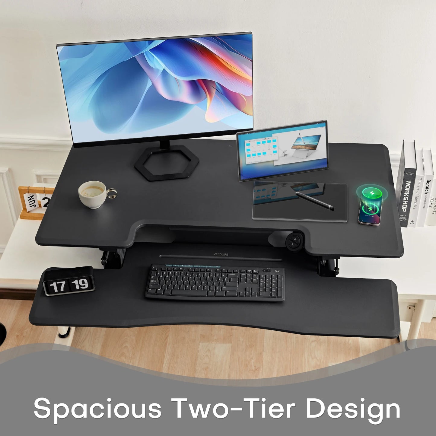 Zit-Sta Bureauverhoger – Zit-Sta Converter – Verstelbaar Bureau – Ergonomisch Bureau – Motorisch Verstelbaar – 28 Inch Werkblad – Maximaal 136 Kg Draagkracht - QUORE