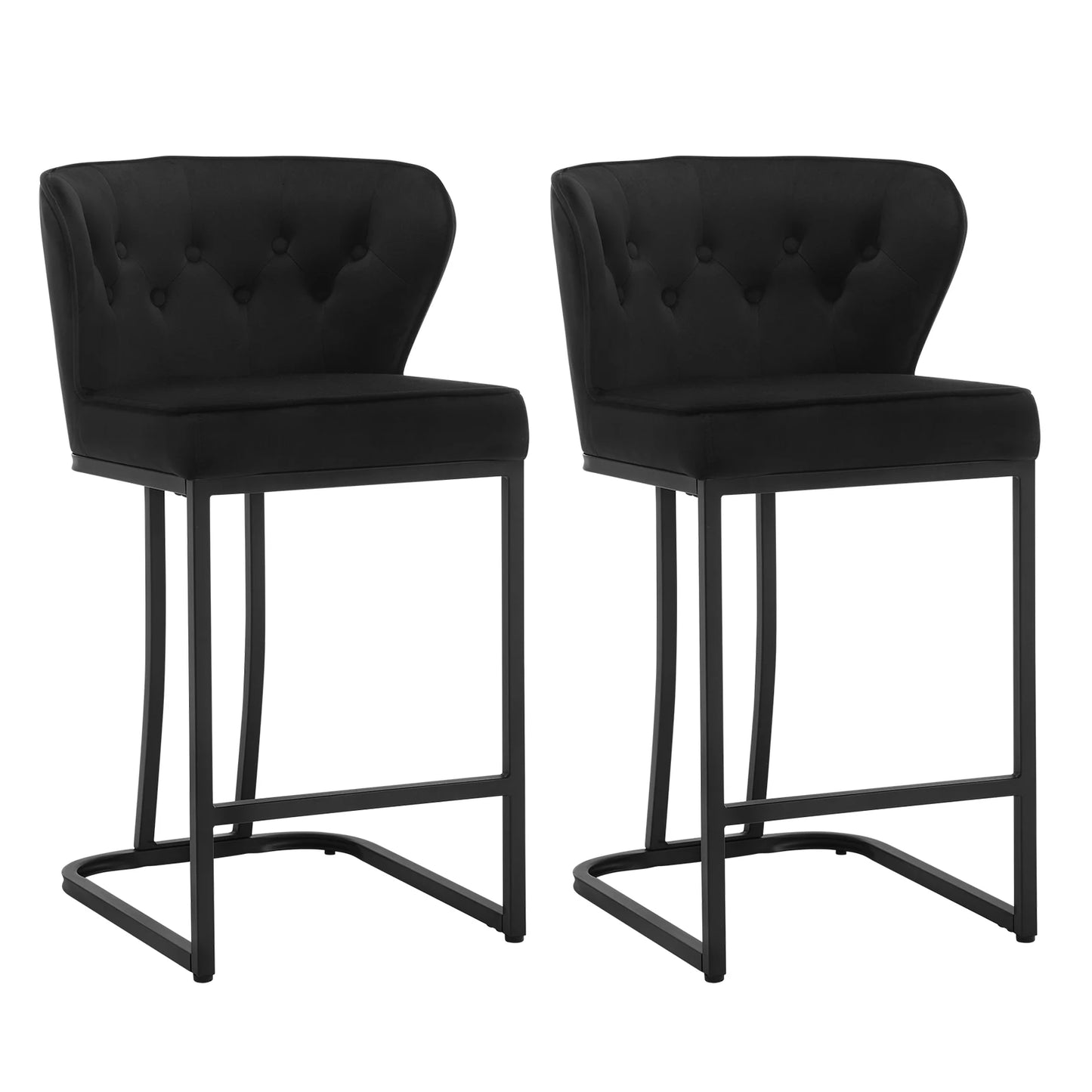 Barkrukken – Barkruk – Barstoel – Keukenkruk – Stoel – Velvet Bekleding – Metalen Frame - Zwart - QUORE