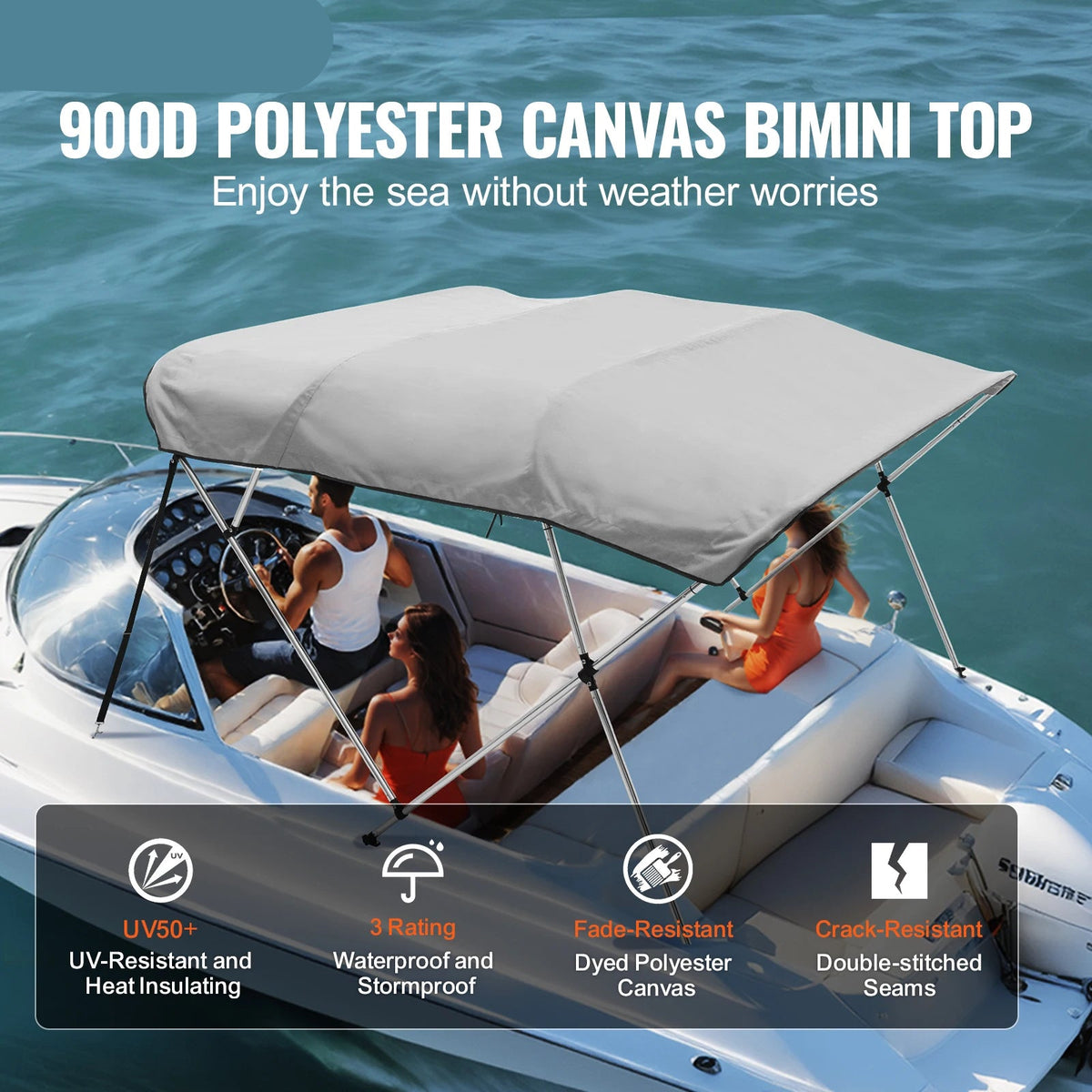 Biminitop 4 Bow - Biminitops - Parasolhoes - Bow Bimini Top Boat Cover - 900D Polyester Canopy - met 1” Aluminium Alloy Frame - Waterdicht - Pacific Blue