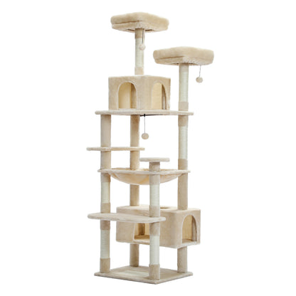 Kattenboom - Kitten Krabpaal - Katten Klimmuur - Sisal Krabpalen - Grote - 184cm Hoog - Meerdere Verdiepingen - Krabpalen - Krabplanken - Arbre a Chat - Hangmatten - Beige